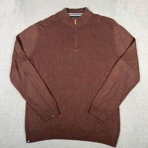 Mizzen Main Sweater Mens 2XL Brown 1/4 Zip Pullover Rayon Blend Casual Mock
